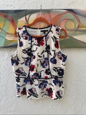Banana Republic White Floral Print Sleeveless Peplum Tank